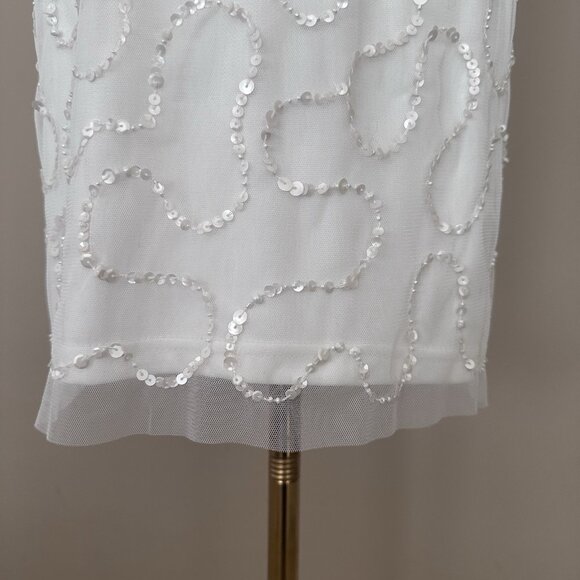NWT Adrianna Papell White Dress $249 Flutter Sleeve Bridal Shower Women 4 Sequin - Picture 10 of 15
